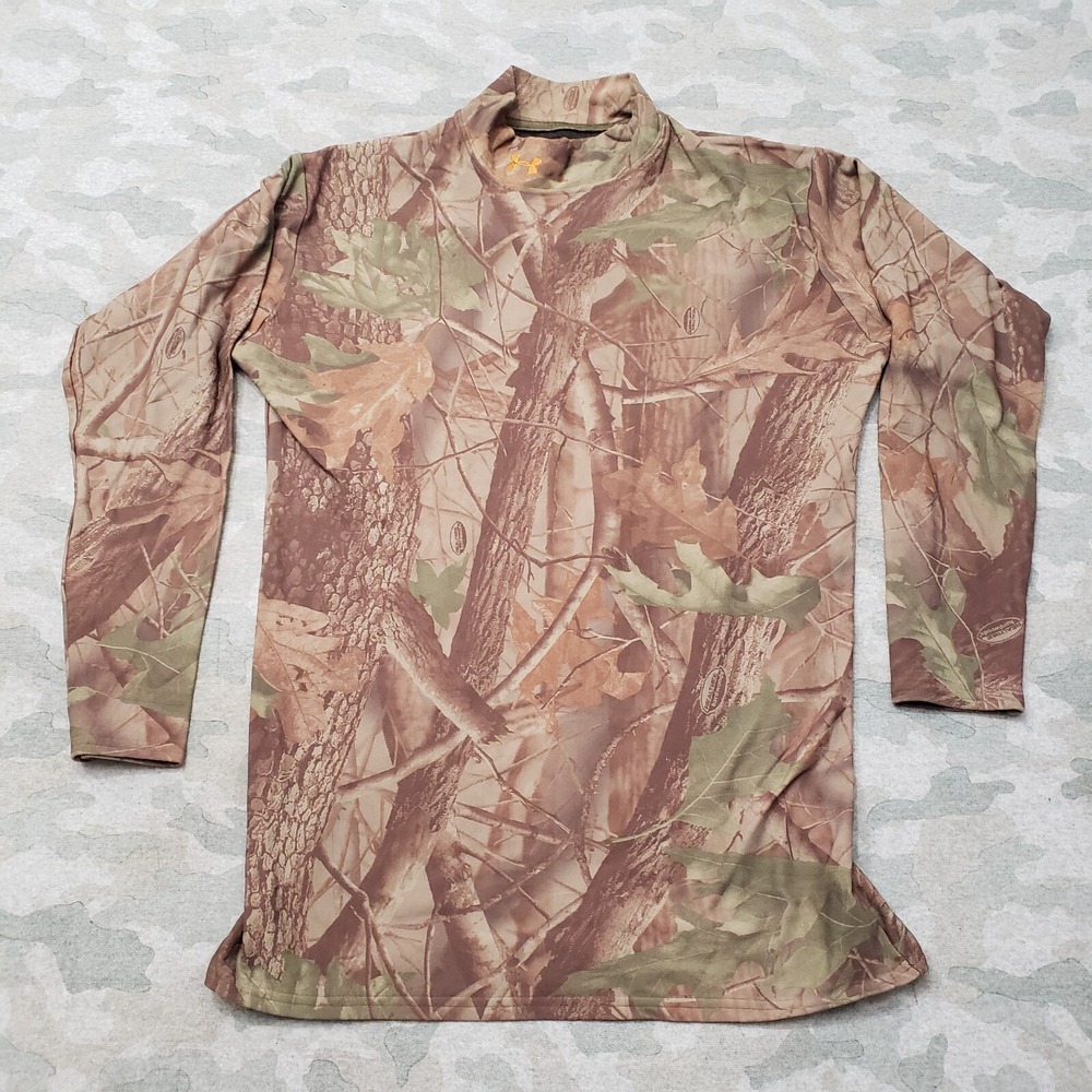 Under Armour Shirt Mens Medium Green‎ Camo Mock Neck Long Sleeve Compression